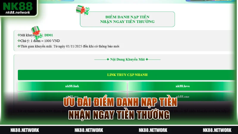 Khuyến Mãi NK88 - Tổng Hợp Sự Kiện Thưởng Lớn Hấp Dẫn 1 Khuyến mãi NK88 điểm danh thưởng lớn