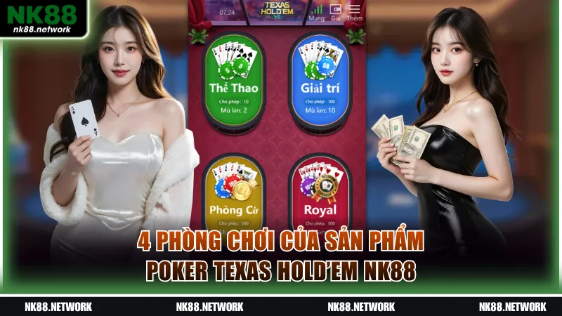 4 phòng chơi của sản phẩm Poker Texas Hold’em NK88